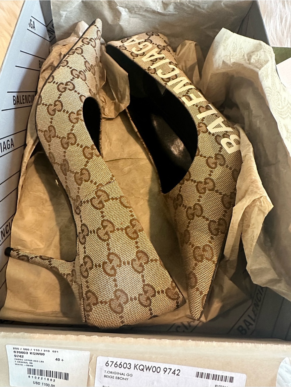 Gucci Beige Monogram Pointed Toe Stiletto Heels 85mm. 40.5/10.5 size. - Picture 2 of 11